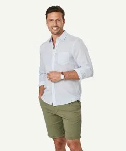 Gazman Tailored Linen Blend Geo Print Long Sleeve Shirt - Pale Blue -Cheap Accessories Store 6 46983