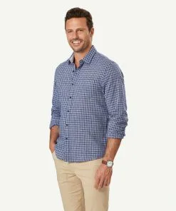 Gazman Tailored Linen Blend Check Long Sleeve Shirt - Navy 11 Gazman Tailored Linen Blend Check Long Sleeve Shirt - Navy -Cheap Accessories Store 6 46988