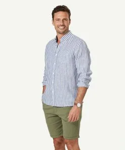 Gazman French Linen Stripe Long Sleeve Shirt - Navy -Cheap Accessories Store 6 47036