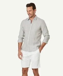 Gazman Tailored French Linen Stripe Long Sleeve Shirt - Sage -Cheap Accessories Store 6 47048