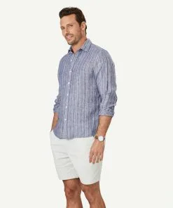 Gazman Tailored French Linen Stripe Long Sleeve Shirt - Chambray -Cheap Accessories Store 6 47052