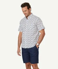 Gazman Casual Fish Print Short Sleeve Shirt - White -Cheap Accessories Store 6 47334