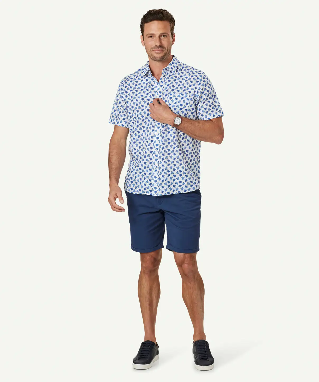 Gazman Linen Blend Turtle Print Short Sleeve Shirt - White 8 Gazman Linen Blend Turtle Print Short Sleeve Shirt - White - Image 6