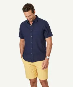 Gazman Linen Blend Plain Short Sleeve Shirt - Navy -Cheap Accessories Store 6 47367
