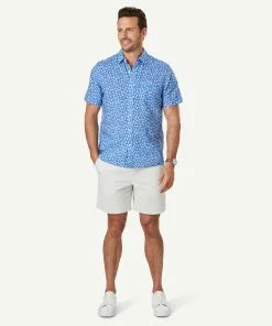 Gazman Linen Blend Cocktail Print Short Sleeve Shirt - French Navy -Cheap Accessories Store 6 47388