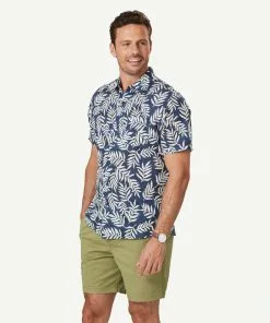 Gazman Linen Blend Leaf Print Short Sleeve Shirt - Navy 11 Gazman Linen Blend Leaf Print Short Sleeve Shirt - Navy -Cheap Accessories Store 6 47398