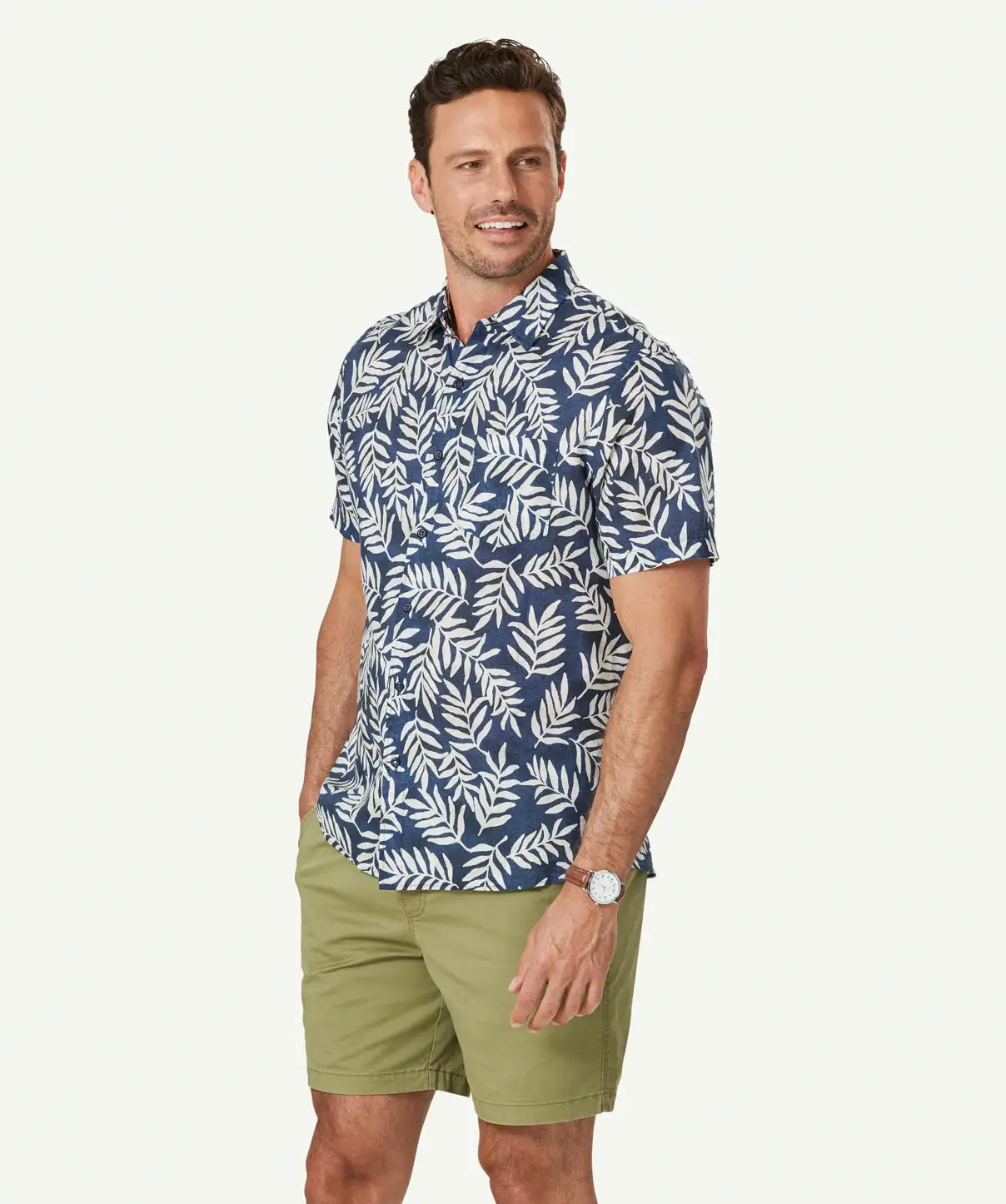 Gazman Linen Blend Leaf Print Short Sleeve Shirt - Navy 7 Gazman Linen Blend Leaf Print Short Sleeve Shirt - Navy - Image 5