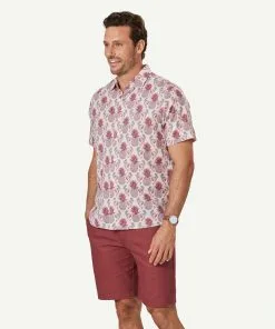 Gazman Linen Blend Pineapple Print Short Sleeve Shirt - Pink -Cheap Accessories Store 6 47429