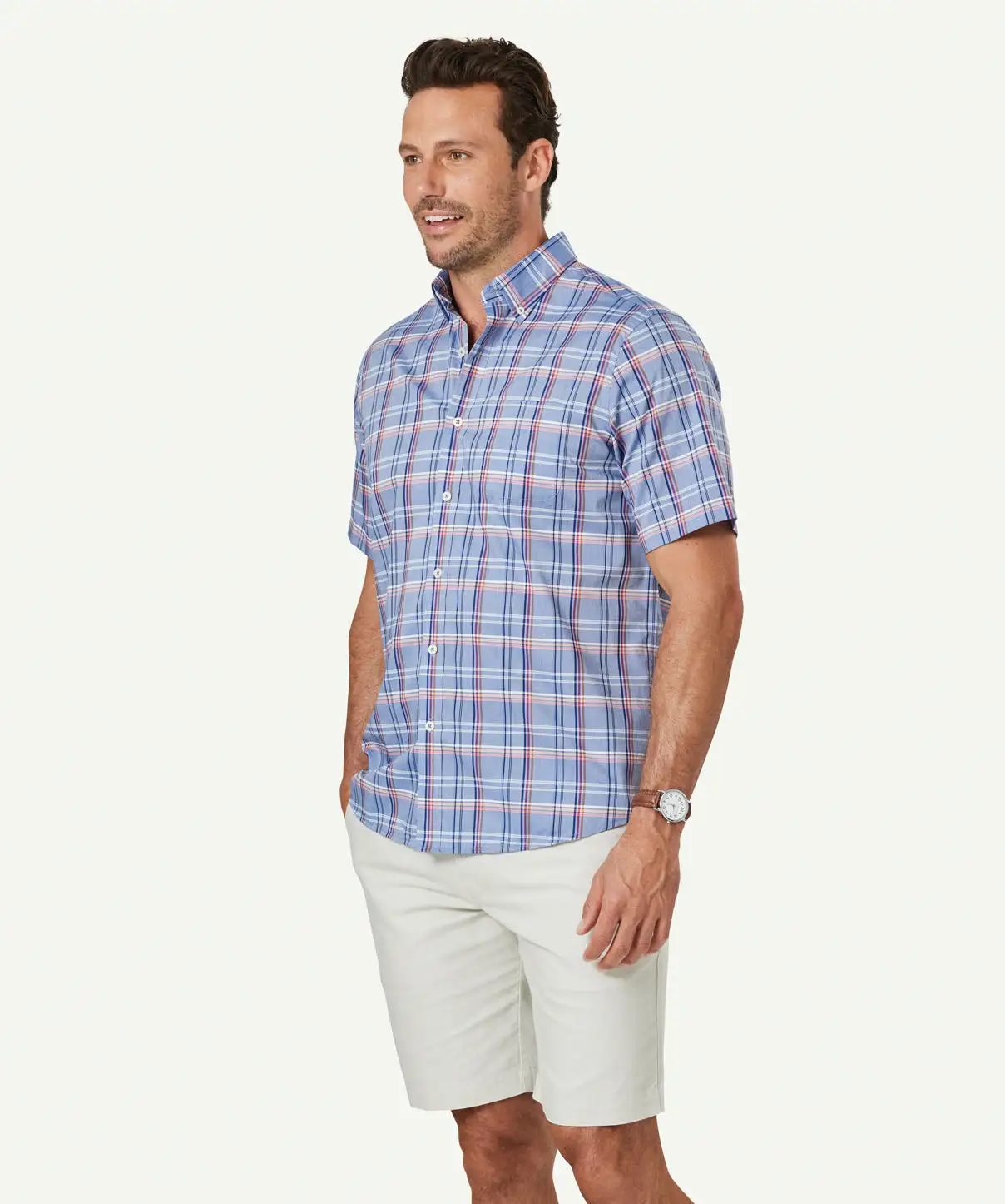 Gazman Easy Care Oxford Check Short Sleeve Shirt - Chambray 7 Gazman Easy Care Oxford Check Short Sleeve Shirt - Chambray - Image 5