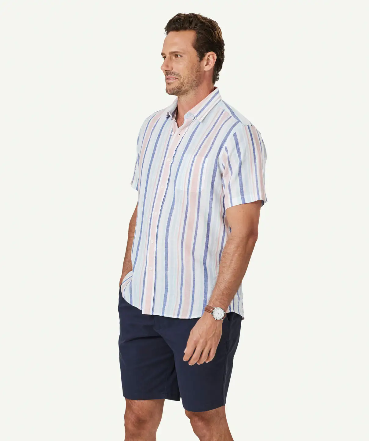 Gazman Linen Blend Variegated Stripe Short Sleeve Shirt - Multi Stripe 7 Gazman Linen Blend Variegated Stripe Short Sleeve Shirt - Multi Stripe - Image 5