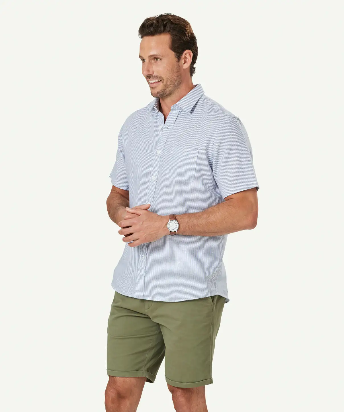 Gazman Linen Blend Fine Stripe Short Sleeve Shirt - Navy 7 Gazman Linen Blend Fine Stripe Short Sleeve Shirt - Navy - Image 5