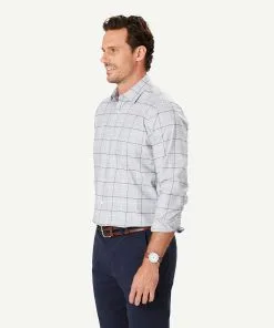 Gazman Easy Care Twill Check Long Sleeve Shirt - Grey Melange -Cheap Accessories Store 6 48513
