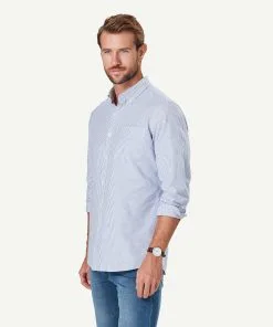 Gazman Tailored Oxford Stripe Long Sleeve Shirt - Blue 11 Gazman Tailored Oxford Stripe Long Sleeve Shirt - Blue -Cheap Accessories Store 6 48533