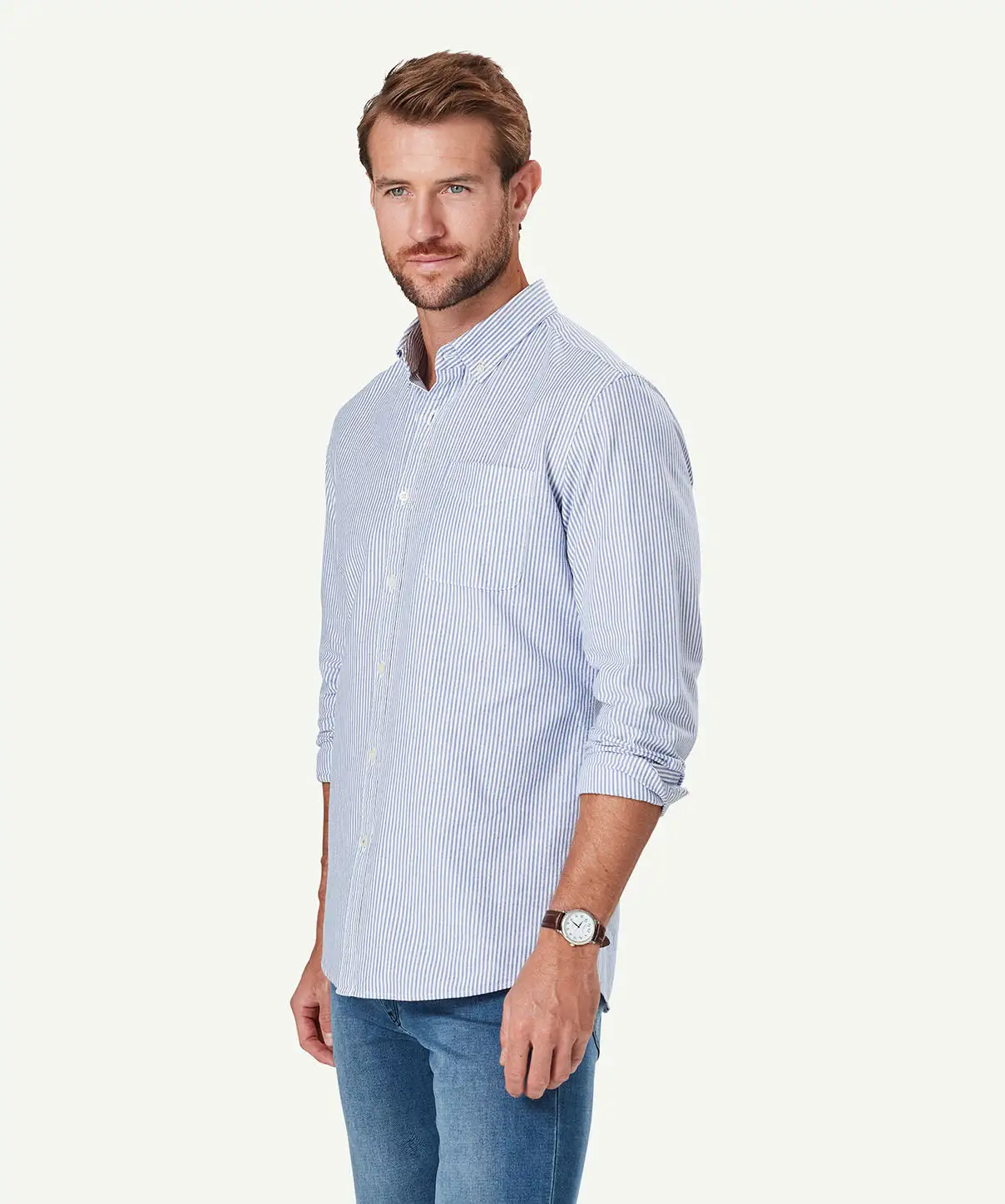 Gazman Tailored Oxford Stripe Long Sleeve Shirt - Blue 7 Gazman Tailored Oxford Stripe Long Sleeve Shirt - Blue - Image 5