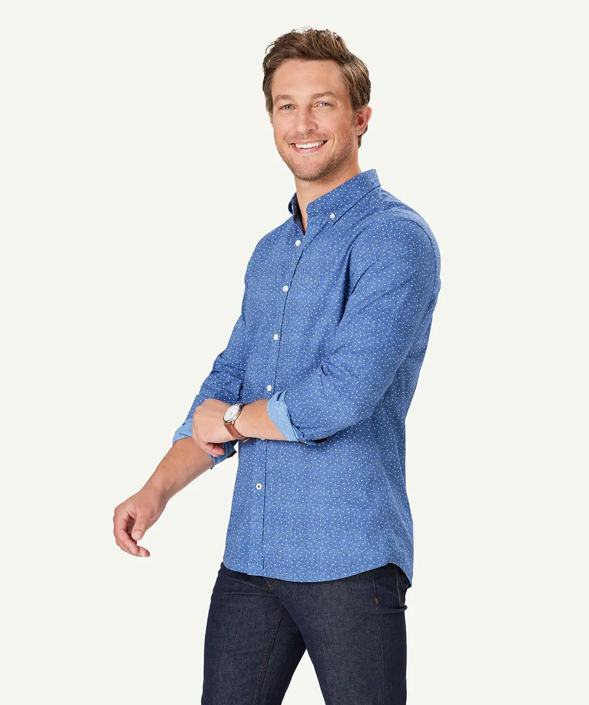 Gazman Tailored Casual Dot Print Long Sleeve Shirt - Dark Blue 7 Gazman Tailored Casual Dot Print Long Sleeve Shirt - Dark Blue - Image 5