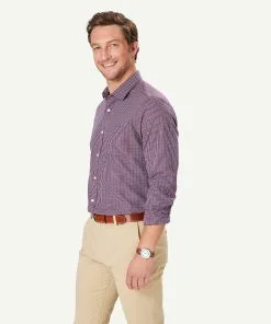 Gazman Easy Care Check Long Sleeve Shirt - Burgundy -Cheap Accessories Store 6 48562