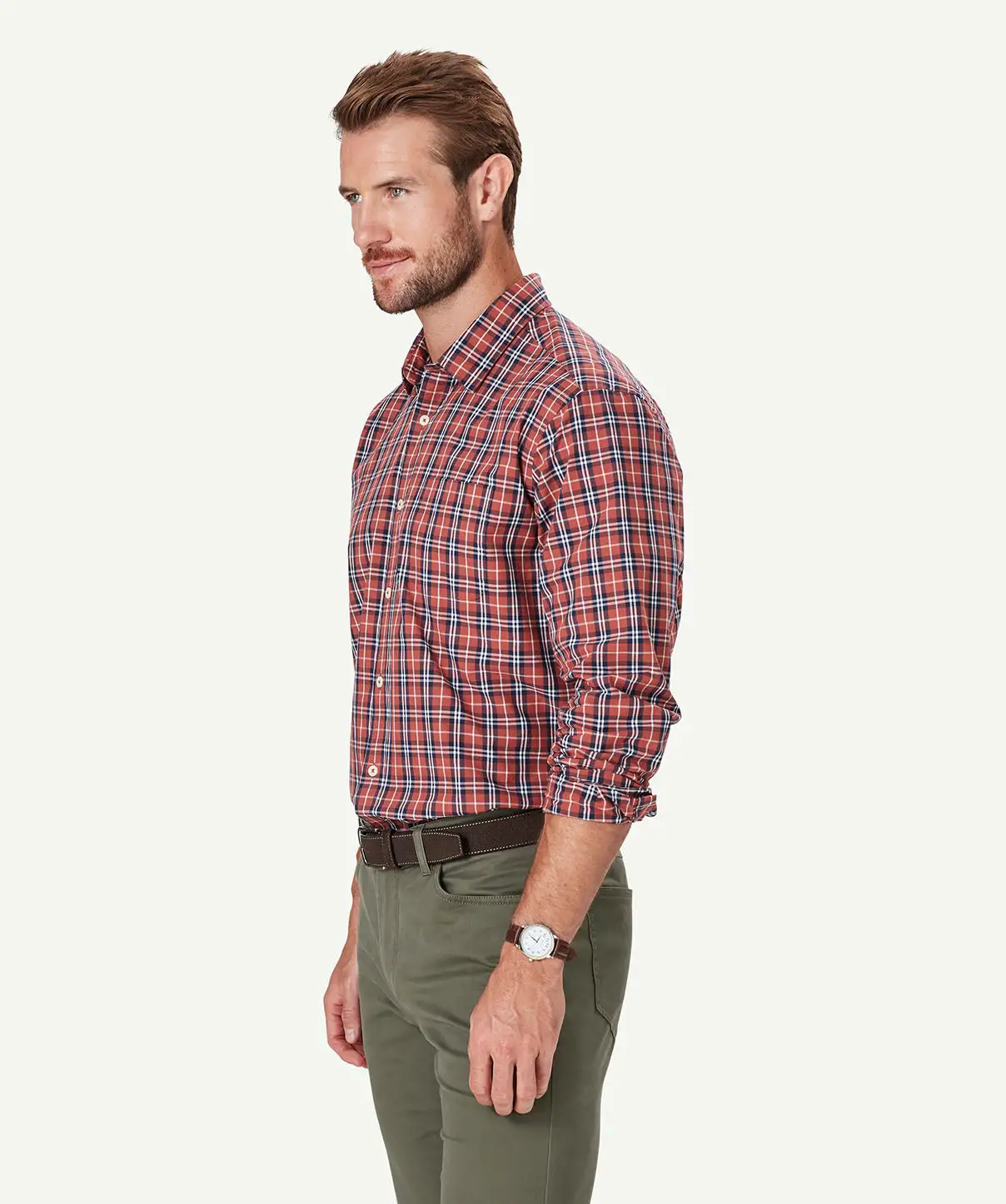Gazman Casual Plaid Check Long Sleeve Shirt - Brick 6 Gazman Casual Plaid Check Long Sleeve Shirt - Brick - Image 4