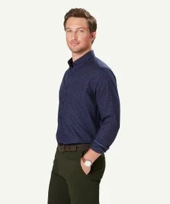 Gazman Easy Care Twill Check Long Sleeve Shirt - Navy -Cheap Accessories Store 6 48598