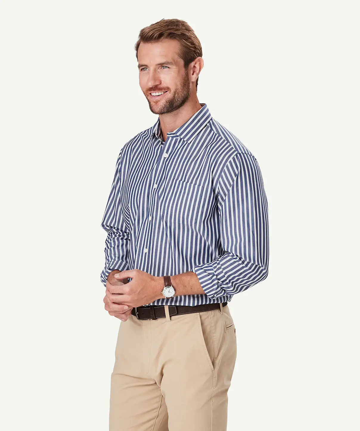 Gazman Easy Care Stripe Long Sleeve Shirt - Navy 7 Gazman Easy Care Stripe Long Sleeve Shirt - Navy - Image 5