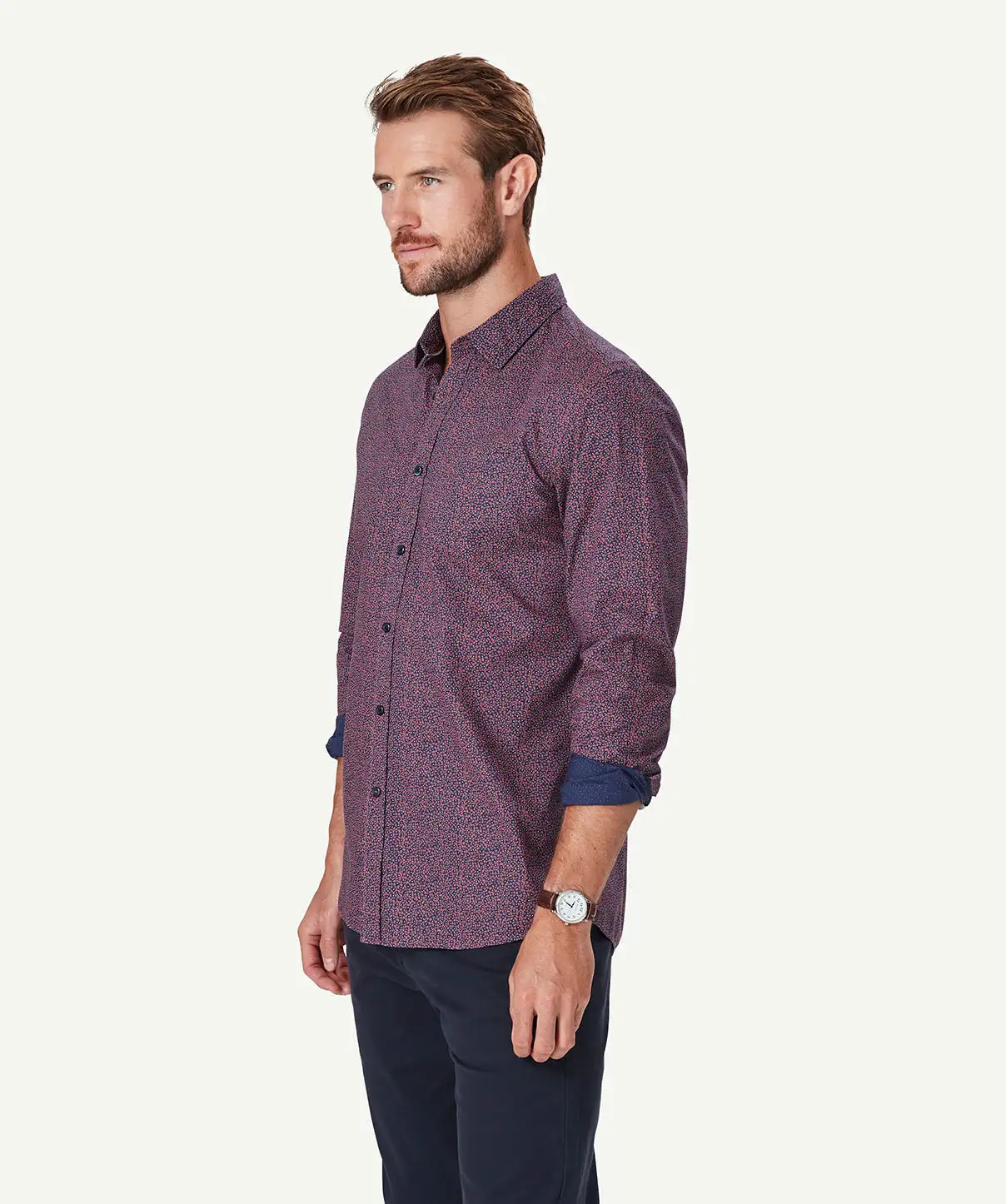 Gazman Tailored Casual Print Long Sleeve Shirt - Claret Red 7 Gazman Tailored Casual Print Long Sleeve Shirt - Claret Red - Image 5