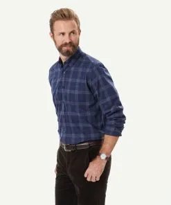 Gazman Easy Care Twill Melange Check Long Sleeve Shirt - Navy Melange -Cheap Accessories Store 6 49912