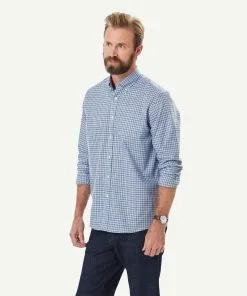 Gazman Easy Care Twill Melange Check Long Sleeve Shirt - Blue Melange -Cheap Accessories Store 6 49927