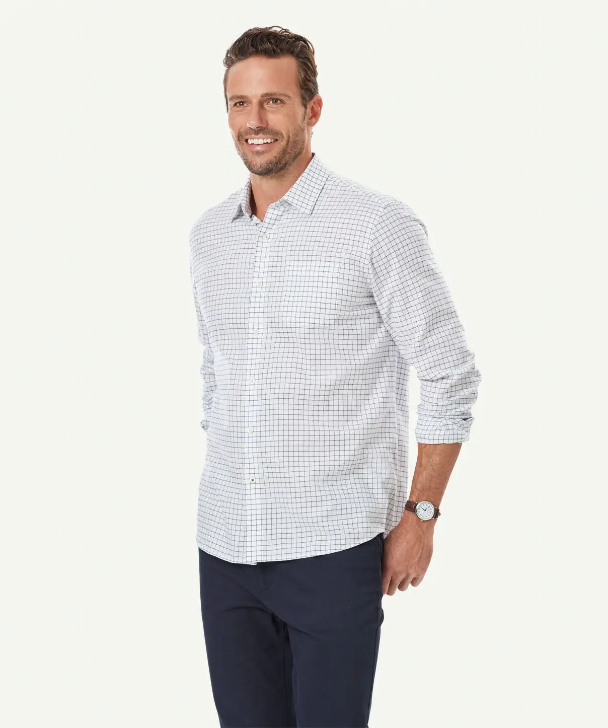 Gazman Brushed Twill Grid Check Long Sleeve Shirt - White 7 Gazman Brushed Twill Grid Check Long Sleeve Shirt - White - Image 5