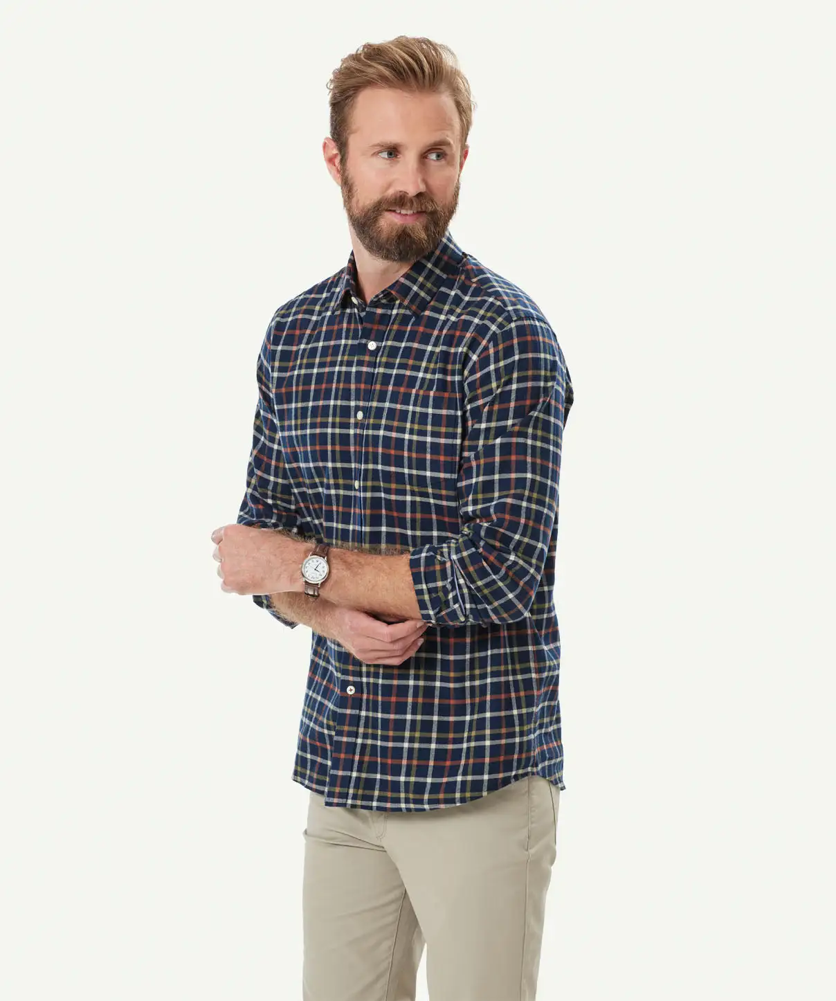 Gazman Brushed Twill Check Long Sleeve Shirt - Navy 7 Gazman Brushed Twill Check Long Sleeve Shirt - Navy - Image 5