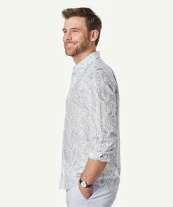 Gazman Linen Blend Fern Print Long Sleeve Shirt - White -Cheap Accessories Store 6 041bebd7 f05e 45cf b276 f1046a5196b9