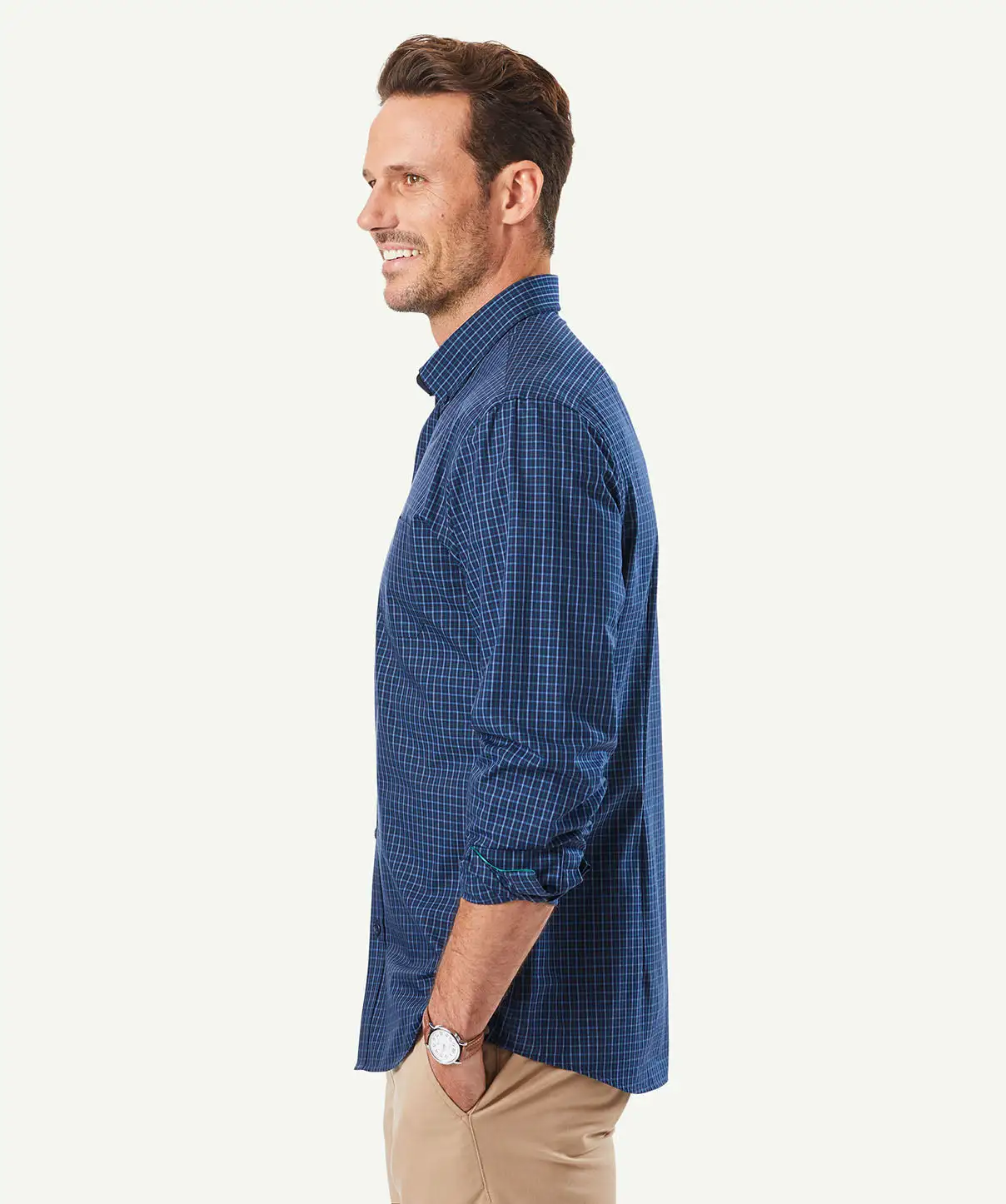 Gazman Tailored Easy Care Check Long Sleeve Shirt - Navy 7 Gazman Tailored Easy Care Check Long Sleeve Shirt - Navy - Image 5