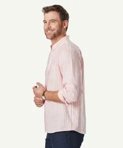 Gazman Linen Bengal Stripe Long Sleeve Shirt - Guava -Cheap Accessories Store 6 295da3f4 a27f 456f 8aa3 602153619f7b