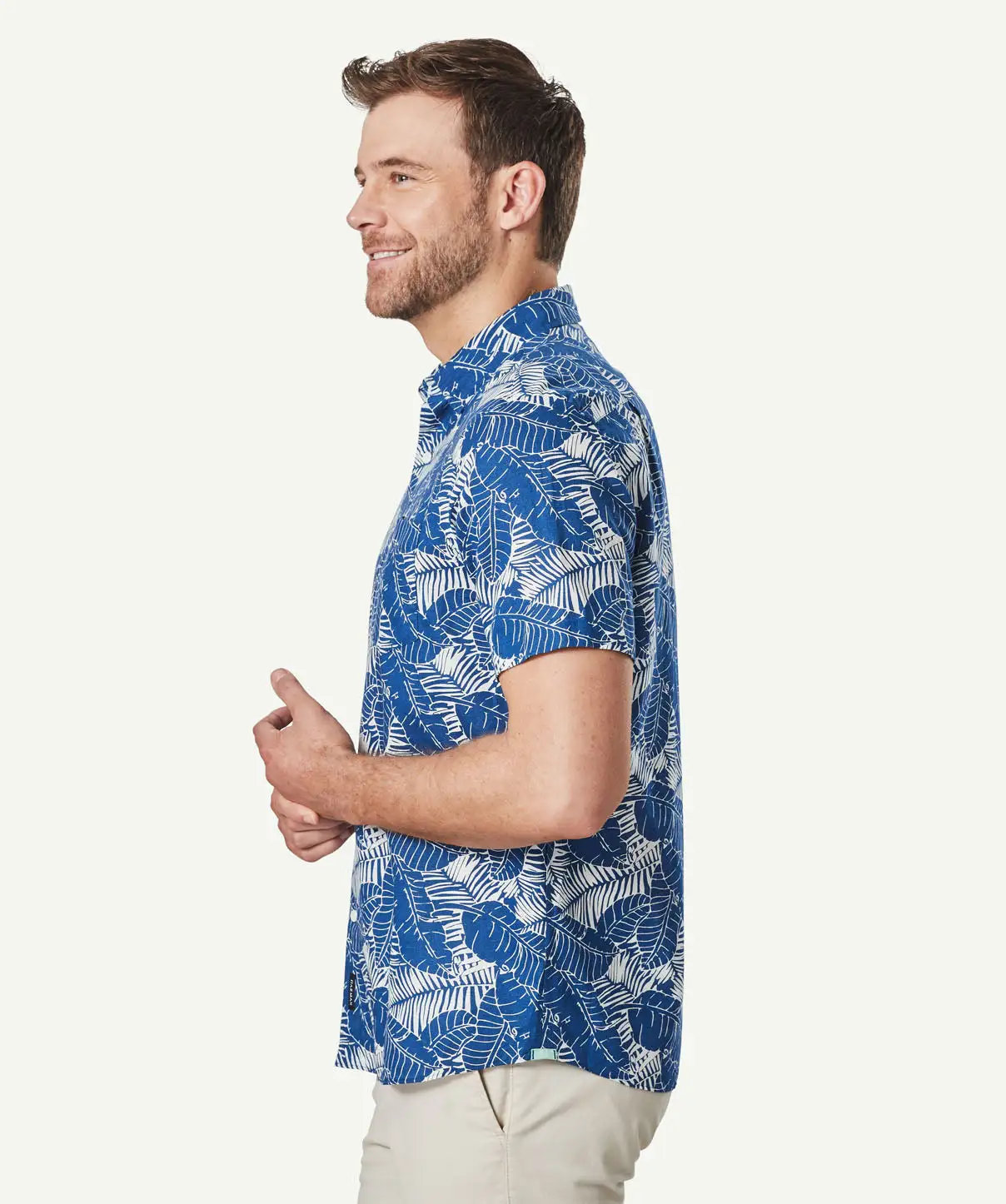 Gazman Linen Blend Leaf Print Short Sleeve Shirt - Nightshade 7 Gazman Linen Blend Leaf Print Short Sleeve Shirt - Nightshade - Image 5