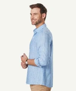 Gazman Tailored Linen Stripe Long Sleeve Shirt - Marine Blue -Cheap Accessories Store 6 bfb47106 78cd 41ab a2eb 4b7c39d4bd9d