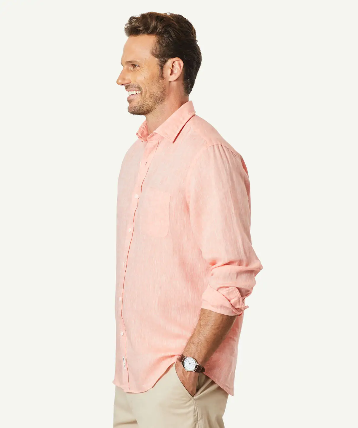 Gazman Linen Plain Long Sleeve Shirt - Guava 7 Gazman Linen Plain Long Sleeve Shirt - Guava - Image 5