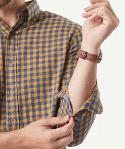 Gazman Casual Double Faced Check Long Sleeve Shirt - Golden Yellow -Cheap Accessories Store 7 42827