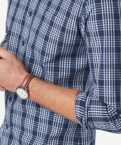 Gazman Tailored Casual Stretch Check Long Sleeve Shirt - Navy -Cheap Accessories Store 7 42841