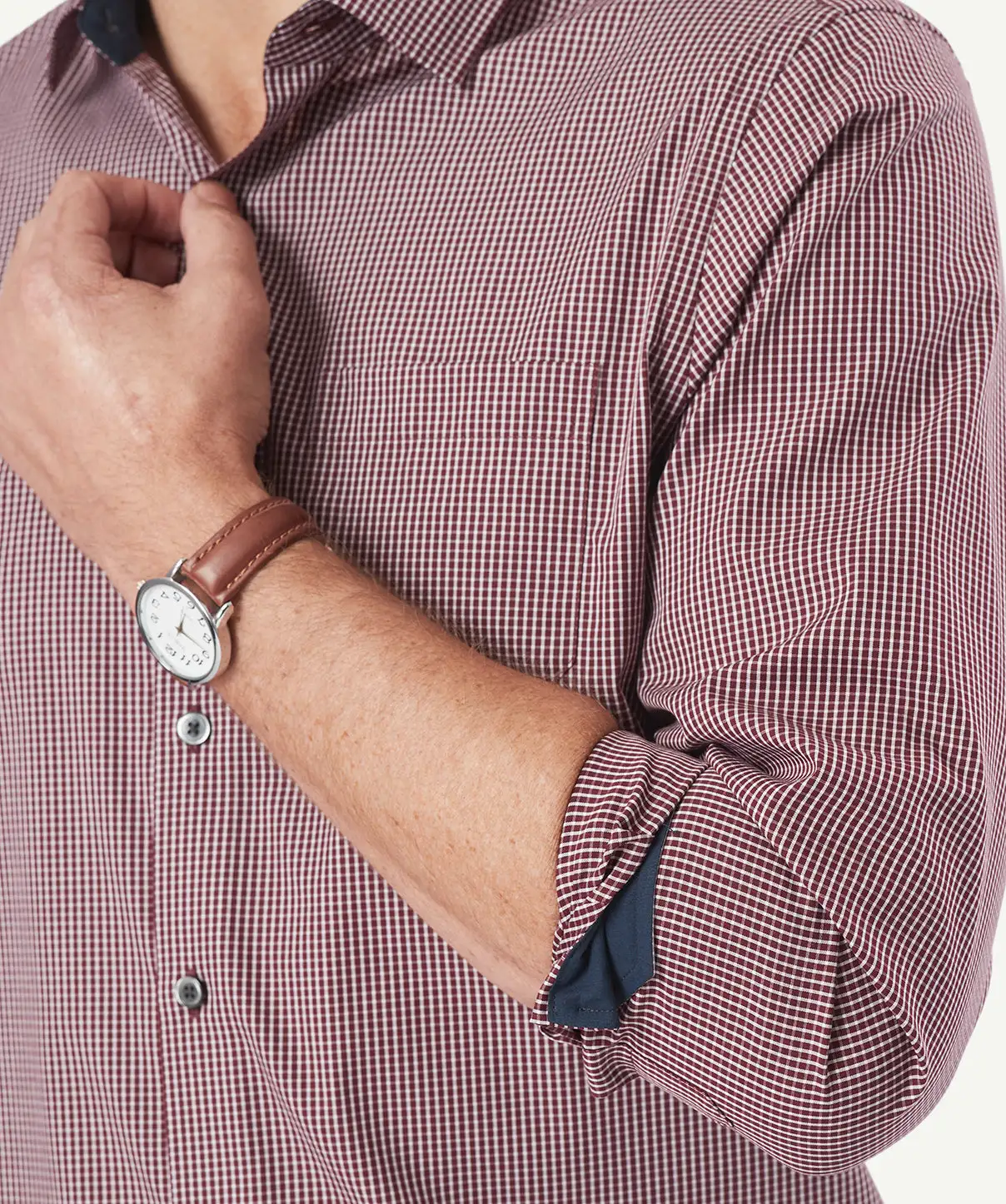 Gazman Easy Care Gingham Long Sleeve Shirt - Wine 8 Gazman Easy Care Gingham Long Sleeve Shirt - Wine - Image 6