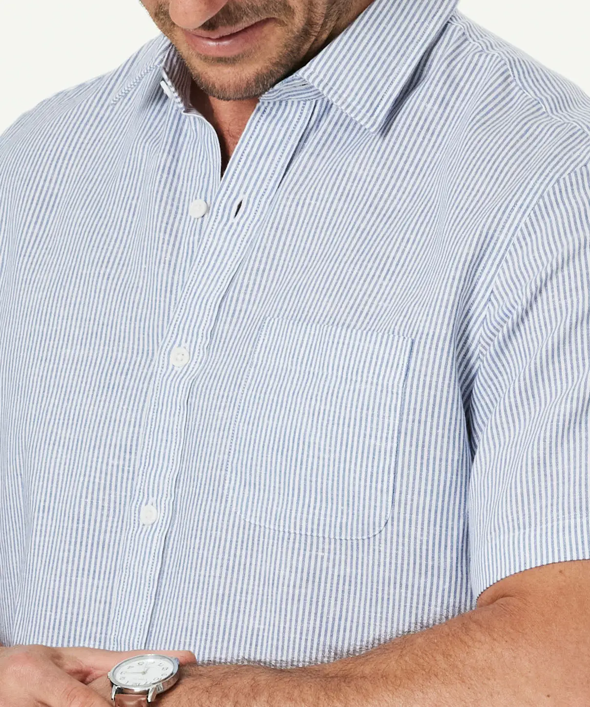 Gazman Linen Blend Fine Stripe Short Sleeve Shirt - Navy 8 Gazman Linen Blend Fine Stripe Short Sleeve Shirt - Navy - Image 6