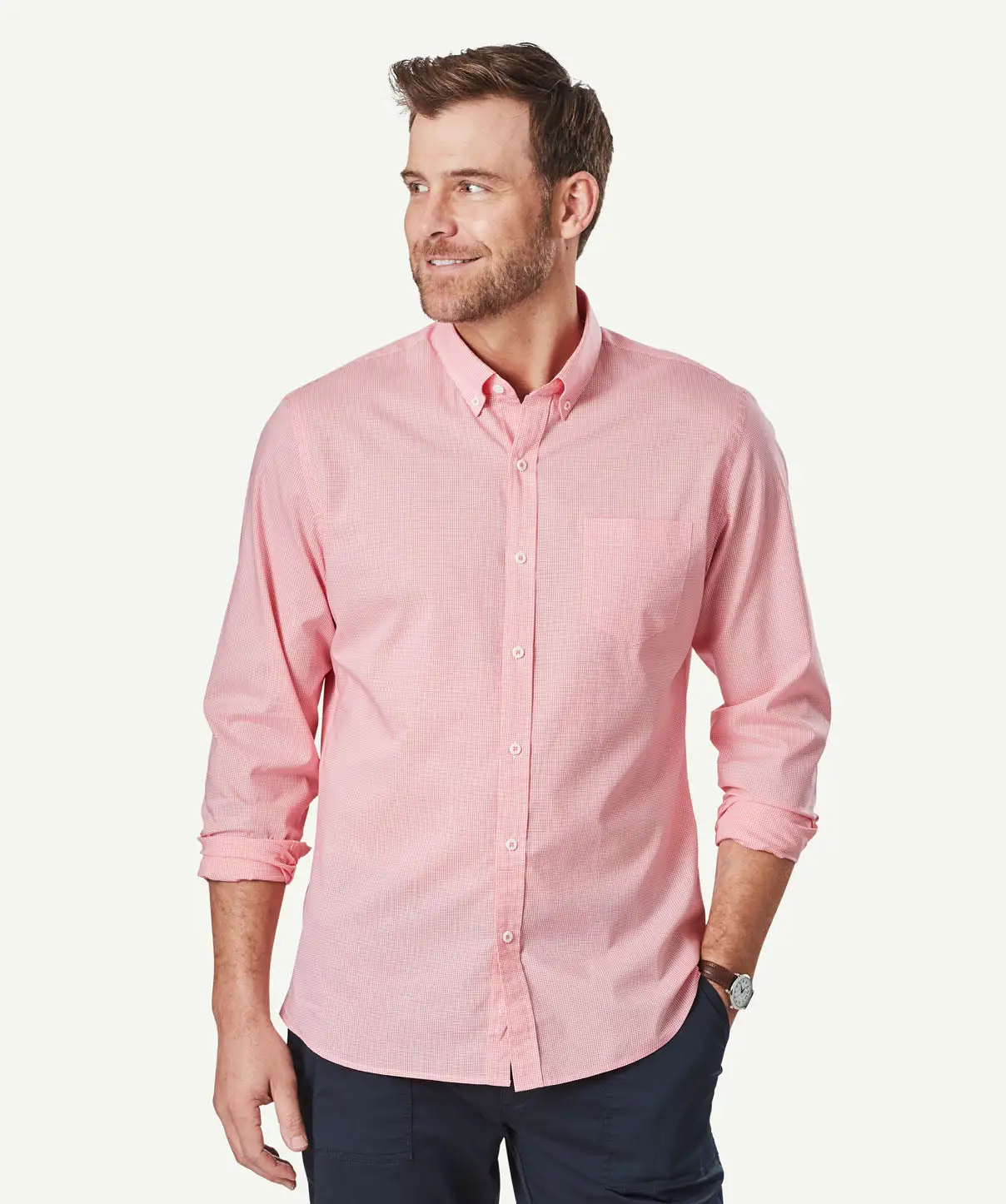Gazman Tailored Featherweight Gingham Long Sleeve Shirt - Flamingo 8 Gazman Tailored Featherweight Gingham Long Sleeve Shirt - Flamingo - Image 6