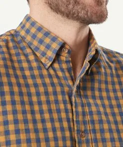 Gazman Casual Double Faced Check Long Sleeve Shirt - Golden Yellow -Cheap Accessories Store 8 42828