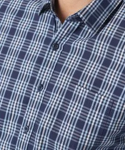 Gazman Tailored Casual Stretch Check Long Sleeve Shirt - Navy -Cheap Accessories Store 8 42842