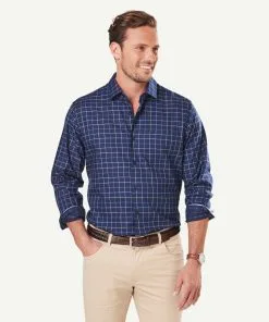 Gazman Easy Care Twill Check Long Sleeve Shirt - Navy -Cheap Accessories Store 8 24703355 3d1f 40bb 9cba 490813d64e11