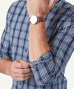 Gazman Tailored Casual Stretch Check Long Sleeve Shirt - Navy -Cheap Accessories Store 9 42843