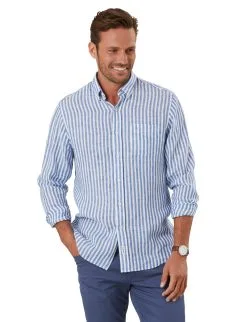 Gazman Pure Linen Bengal Stripe Shirt - Chambray 8 Gazman Pure Linen Bengal Stripe Shirt - Chambray -Cheap Accessories Store LSHS19153 414 WEB 01