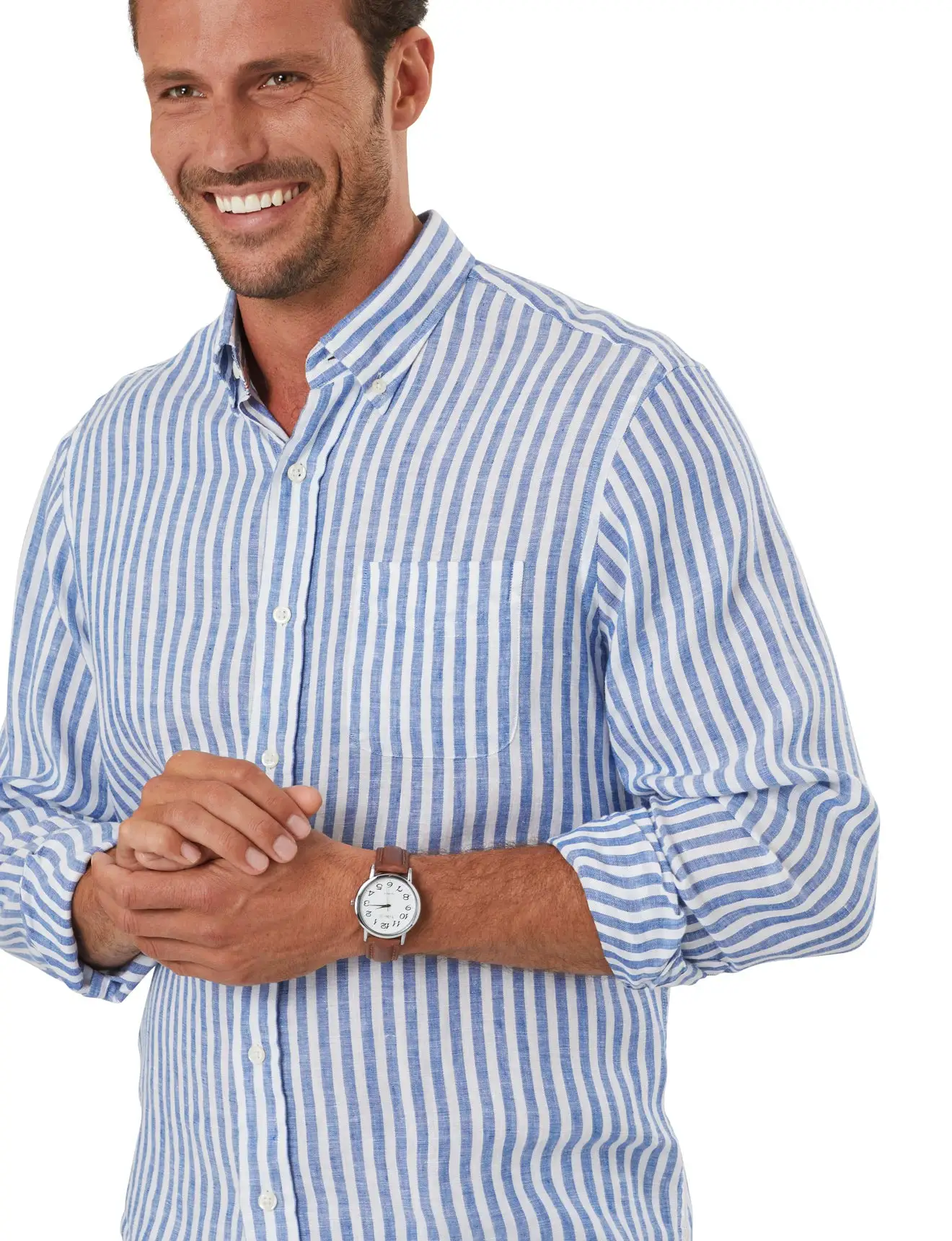 Gazman Pure Linen Bengal Stripe Shirt - Chambray 3 Gazman Pure Linen Bengal Stripe Shirt - Chambray