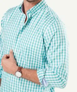 Gazman Wrinkle Free Oxford Check Long Sleeve Shirt - Mint -Cheap Accessories Store LSHS20128 322 WEB 06