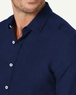 Gazman Tailored Pure French Linen Long Sleeve Shirt - French Navy 8 Gazman Tailored Pure French Linen Long Sleeve Shirt - French Navy -Cheap Accessories Store LSHS22029T 445 WEB 04
